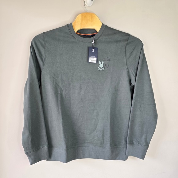 Psycho Bunny Mens L Crewneck Sweatshirt Charcoal Gray Embroidered Logo NWT - Picture 2 of 8